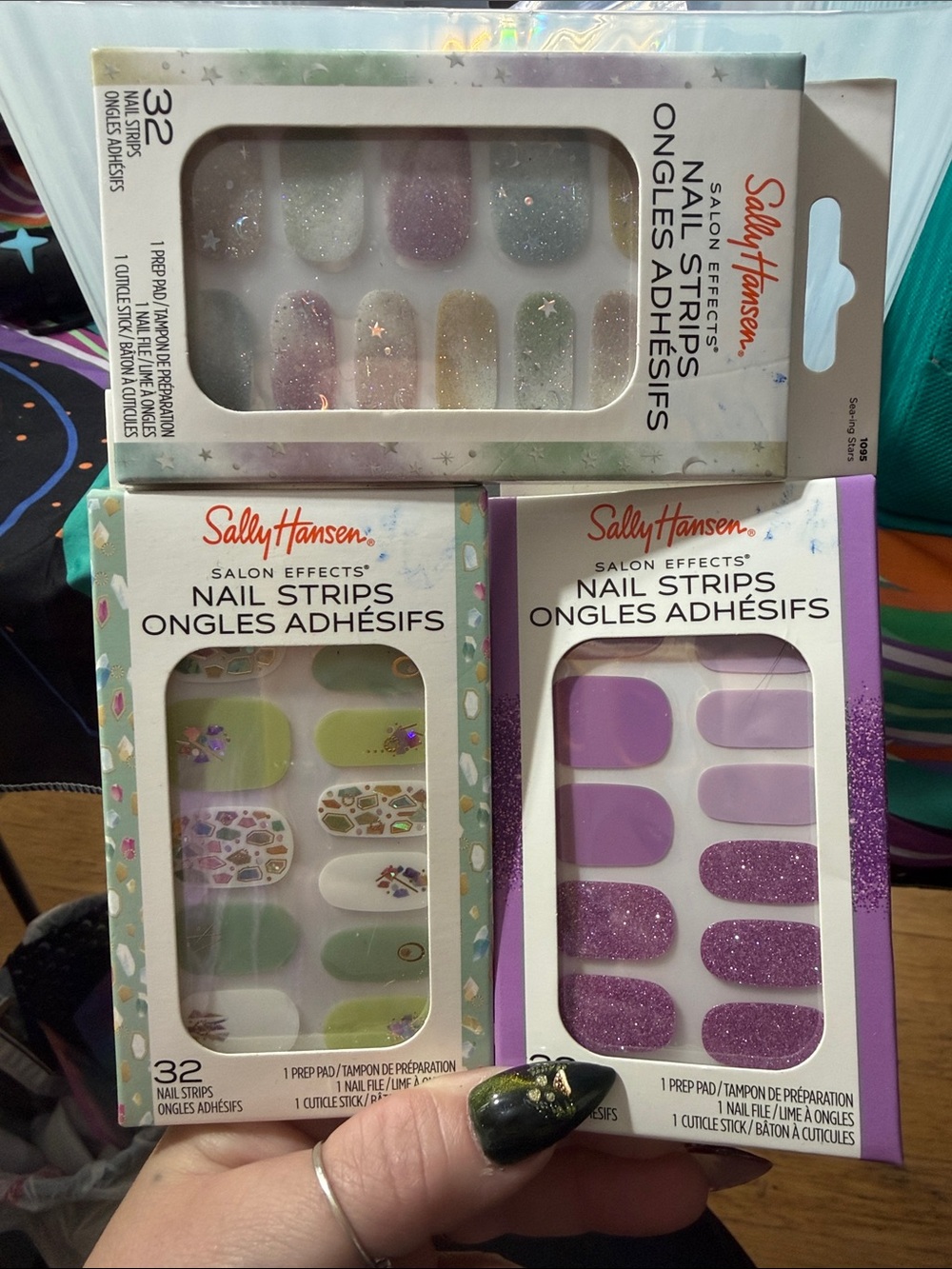 Salon Effects Nail Strips - Multi Color Glitter & Pastel Designs (3-Pack)